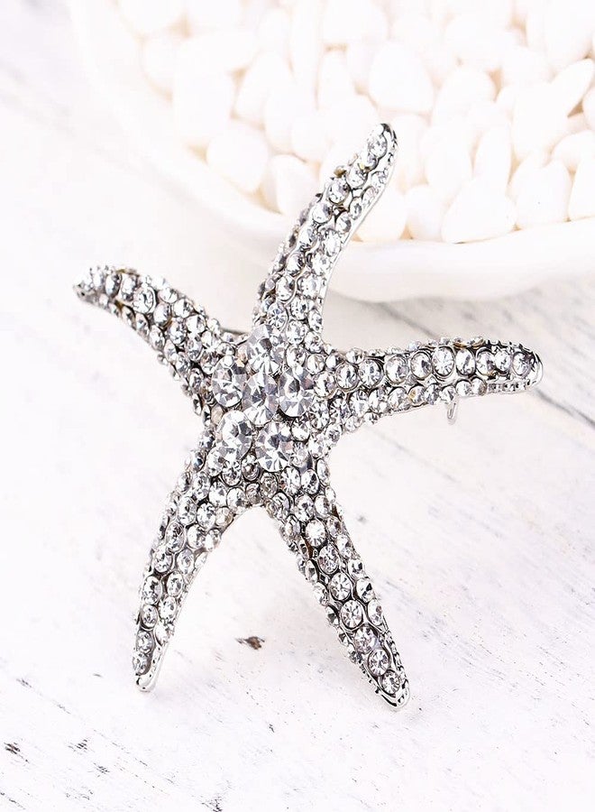 GUAFEIH Fashion Color Starfish Inlaid Rhinestones Alloy Brooch Pins Women Accessories (White) - Image 3